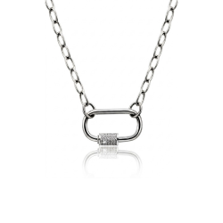 CHOKER CHUNKY CARABINER SHACKLE Z CYRKONIAMI- R.R.25 NASZYJNIK KRÓTKI ŁAŃCUCH PUNKOWY ROCKOWY BIŻUTERIA ZE STALI MODNY