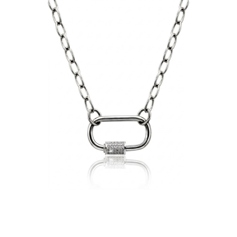 CHOKER CHUNKY CARABINER SHACKLE Z CYRKONIAMI- R.R.25 NASZYJNIK KRÓTKI ŁAŃCUCH PUNKOWY ROCKOWY BIŻUTERIA ZE STALI MODNY