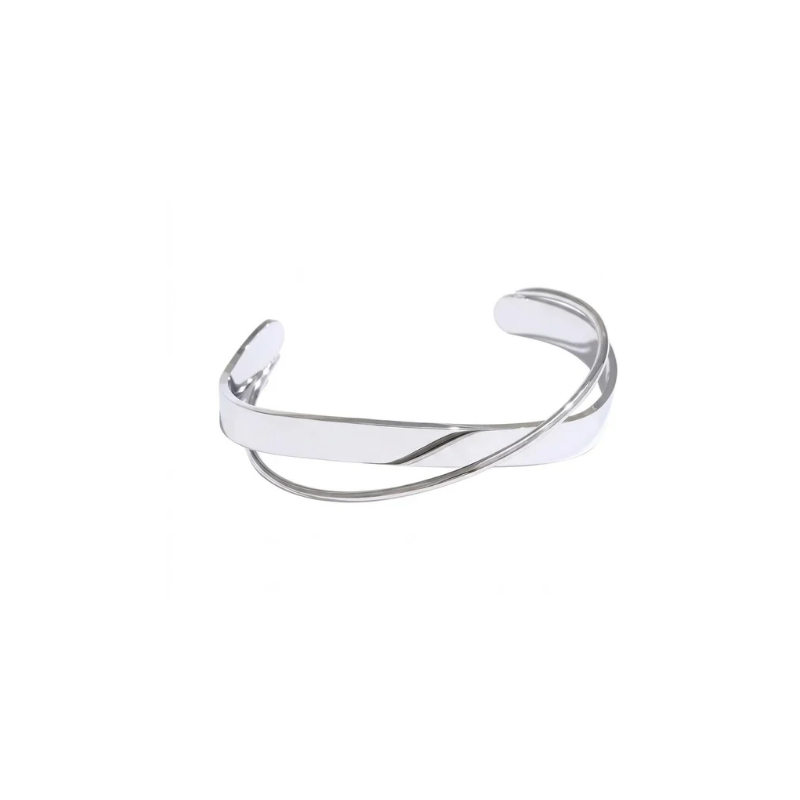 BRANSOLETKA CUFF MIRROR ASYMETRYCZNA SREBRNA- R.R.26 BIZUTERIA ZE STALI SZTYWNA PÓŁOTWARTA BRANSOLETKA