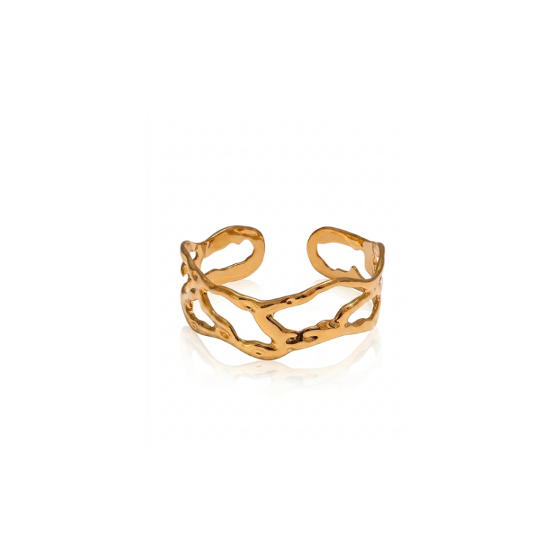 BRANSOLETKA CUFF ORGANIC LIQUID ZŁOTA- STATEMENT PIECES MODNA BIŻUTERIA ZE STALI PÓŁOTWARTA SZTYWNA MANKIETOWA BRANSOLETA