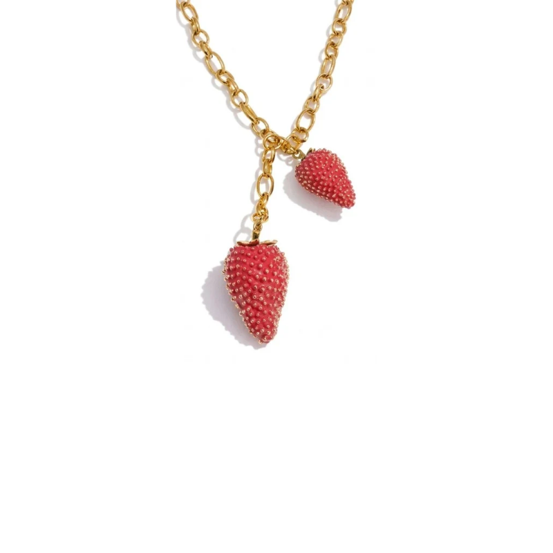 NASZYJNIK CHUNKY Z POZIOMKAMI- R.R.26 BIZUTERIA ZE STALI CHOKER KRÓTKI NASZYJNIK Z ZAWIESZKAMI