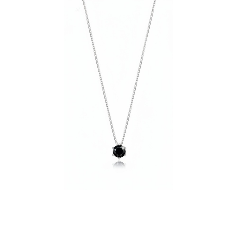 CHOCKER Z SOLITEROWĄ CZARNĄ CYRKONIĄ- SS.925 MINIMALISTYCZNY NASZYJNIK ZE SREBRA Z ZAWIESZKĄ ŁAŃCUSZEK