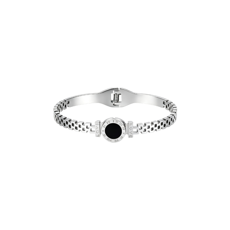 BRANSOLETKA BANGLE ZEGAREK SRENRNA- BS.C BIŻUTERIA ZE STALI TYTANOWEJ SZTYWNA OTWARTA BANGLE