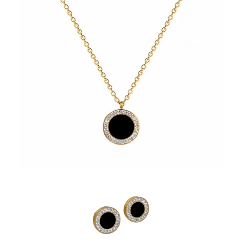 ŁAŃCUSZEK Z ZAWIESZKĄ I KOLCZYKI Z CZARNĄ EMALIĄ- THE MOMENT