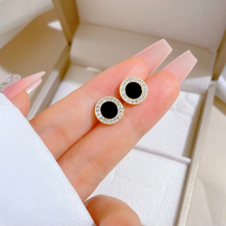 KOCZYKI I ŁAŃCUSZEK ZE STALI SZLACHETNEJ POZŁACANY Z CYRKONIAMI- BLACK HOLE