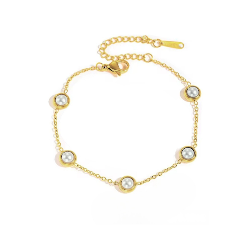 BRANSOLETKA DZIECIĘCA ZE STALI SZLACHENEJ POZŁACANA Z MASĄ PERŁOWĄ- PEARL WHISPER BRANSOLETKA DZIECIĘCA ZE STALI SZLACHENEJ POZŁACANA Z MASĄ PERŁOWĄ- PEARL WHISPER