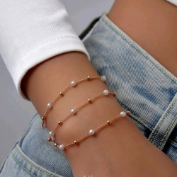 BRANSOLETKA POTRÓJNA Z PERŁAMI- REBEL QUEEN