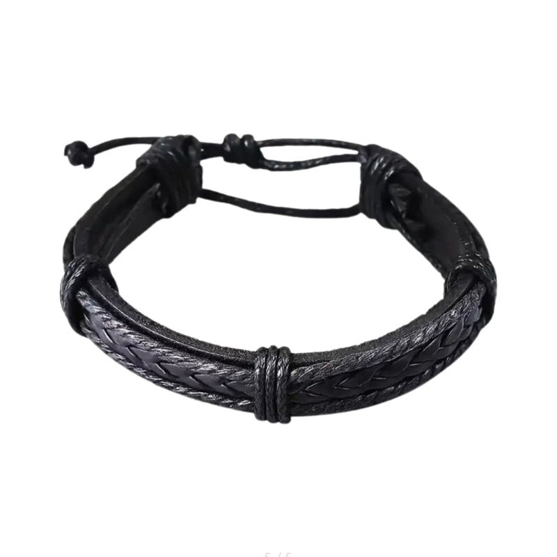 BRANSOLETKA REGULOWANA ZE SKÓRY I SZNURKA- RAW