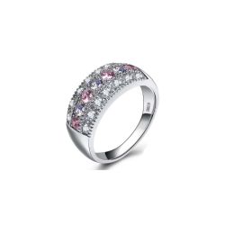 PIERŚCIONEK SREBRNY Z KOLOROWYMI CYRKONIAMI OSADZONYMI W ŁAPKACH- ETERNAL PINK SILVER CLAW SET