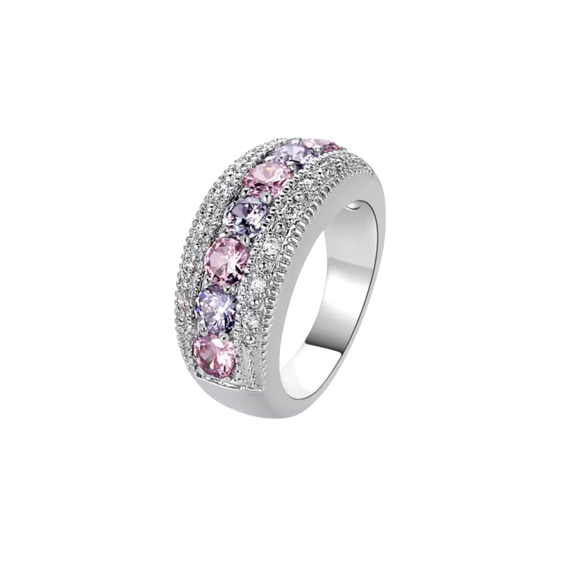 PIERŚCIONEK ZE STALI SZLACHETNEJ POSREBRZANEJ Z KOLOROWYMI CYRKONIAMI OSADZONYMI W ŁAPKACH- ETERNAL PINK STEEL CLAW SET PIERŚCIONEK ZE STALI SZLACHETNEJ POSREBRZANEJ Z KOLOROWYMI CYRKONIAMI OSADZONYMI W ŁAPKACH- ETERNAL PINK STEEL CLAW SET