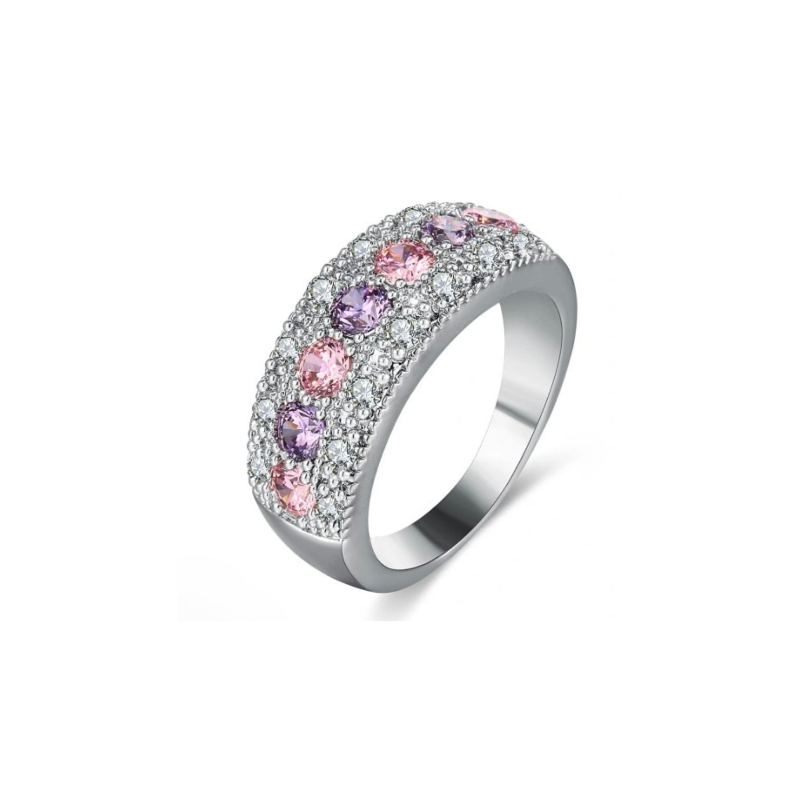 PIERŚCIONEK ZE STALI SZLACHETNEJ POSREBRZANEJ Z ZATOPIONYMI KOLOROWYMI CYRKONIAMI- ETERNAL PINK STEEL EMBEDDED SET PIERŚCIONEK ZE STALI SZLACHETNEJ POSREBRZANEJ Z ZATOPIONYMI KOLOROWYMI CYRKONIAMI- ETERNAL PINK STEEL EMBEDDED SET