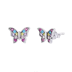 KOCZYKI SREBRNE Z CYRKONIAMI- RAINBOW BUTTERFLY