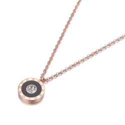 ŁANCUSZEK Z ZAWIESZKĄ ZE STALI SZLACHETNEJ Z KRYSZTAŁEM I EMALIĄ- CIFRA CRISTALLO ROSE GOLD