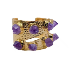 BRANSOELTKA BANGLE MŁOTKOWANA Z AMETYSTAMI- ART OF STONE