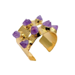 BRANSOELTKA CUFF MŁOTKOWANA Z AMETYSTAMI- ART OF STONE