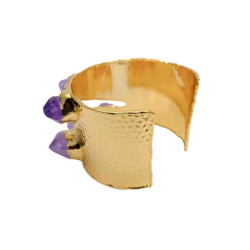 BRANSOELTKA CUFF MŁOTKOWANA Z AMETYSTAMI- ART OF STONE
