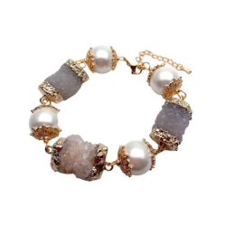 BRANSOLETKA Z SUROWYM KWARCEM I PERŁAMI SHELL- STATEMENT PIECES
