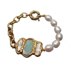 BRANSOLETKA CHUNKY Z PEREŁ BAROKOWYCH i AMAZONITEM- ART OD STONE