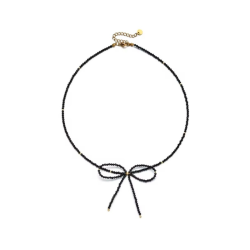 CHOKER Z CZARNYCH TURMALINOWYCH KORALIKÓW I ELEMNTÓW ZE STALI SZLACHETNEJ- NOIR BOW