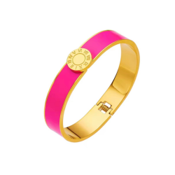 BRANSOLETKA BANGLE EMALIOWANA Z TARCZĄ ZEGAROWĄ FUKSJA- URBAN CHIC