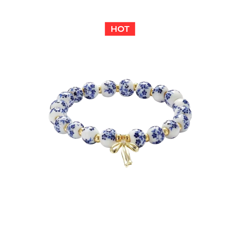 BRANSOLETKA Z PORCELANOWYCH KORALIKÓW GRANATOWA- REBEL QUEEN