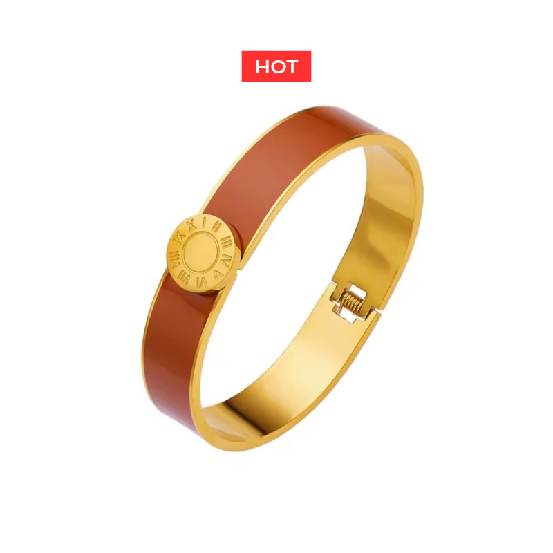 BRANSOLETKA BANGLE EMALIOWANA Z TARCZĄ ZEGAROWĄ  MOCHA MOUSSE- URBAN CHIC