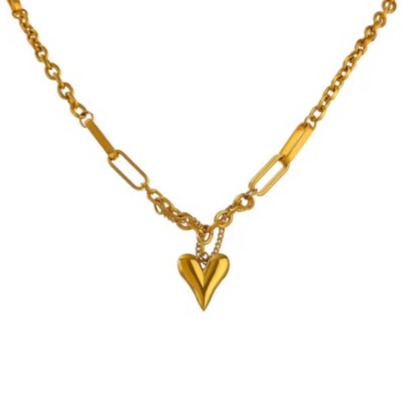 CHOKER CHUNKY Z ZAWIESZKĄ W KSZTAŁCIE SERCA ZŁOTY- REBEL QUEEN GRUBY KRÓTKI NASZYJNIK BIŻUTERIA CODZIENNA IMPREZA MODNA ŁAŃCUCH