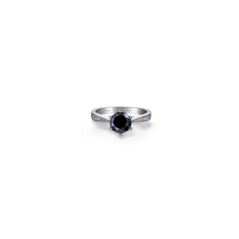 PIERŚCIONEK SOLITEROWY Z CZARNĄ CYRKONIĄ-SS.925  BIŻUYERIA WYKONANA ZE SREBRA 925 KLASYCZNA I PONADCZASOWA NA PREZENT