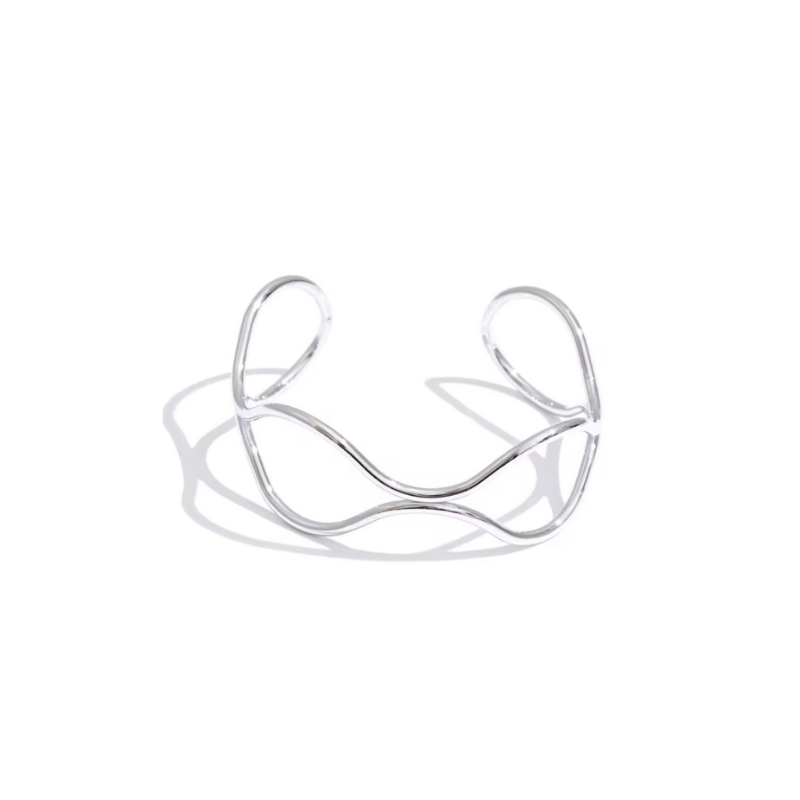 BRANSOLETKA CUFF AŻUROWA SREBRNA- STATEMENT PIECES MODNA BIŻUTERIA ZE STALI SZTYWNA MANKIETOWA BRANSOLETA