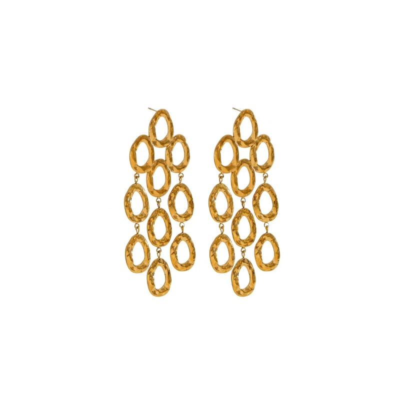 KOLCZYKI MŁOTKOWANE ZŁOTE- STATEMENT PIECES BIŻUTERIA ZE STALISZLACHETNEJ SZTYFTY WISZĄCE DUŻE KOLCZYKI