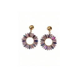 KOLCZYKI Z FIOLETOWYMI KRYSZTAŁAMI- STATEMENT PIECES BIŻUTERIA ZE STALI SZLACHETNEJ NA LATO SZTYFTY WISZĄCE