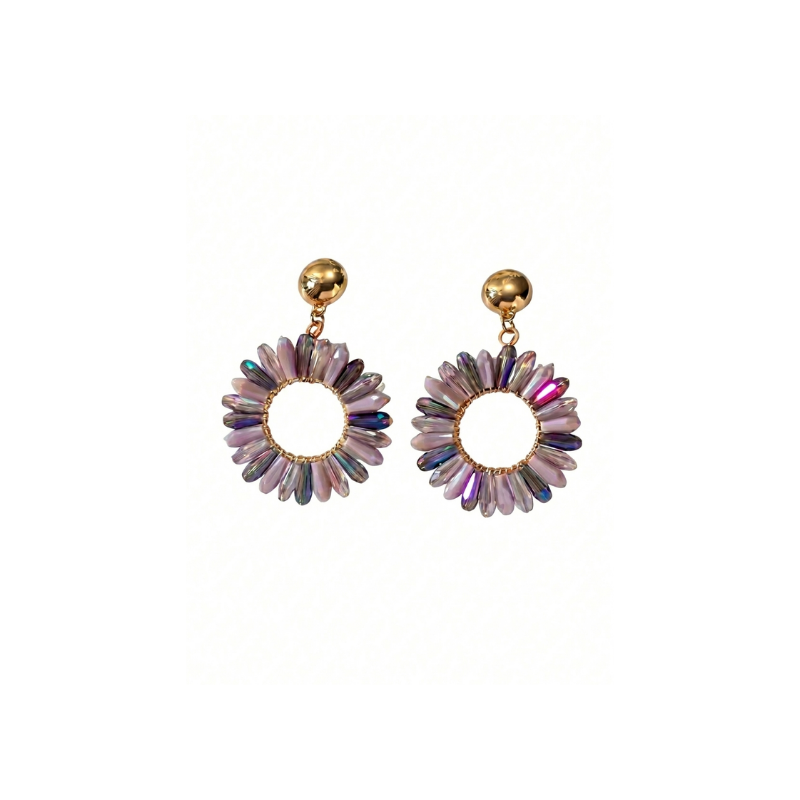 KOLCZYKI Z FIOLETOWYMI KRYSZTAŁAMI- STATEMENT PIECES BIŻUTERIA ZE STALI SZLACHETNEJ NA LATO SZTYFTY WISZĄCE