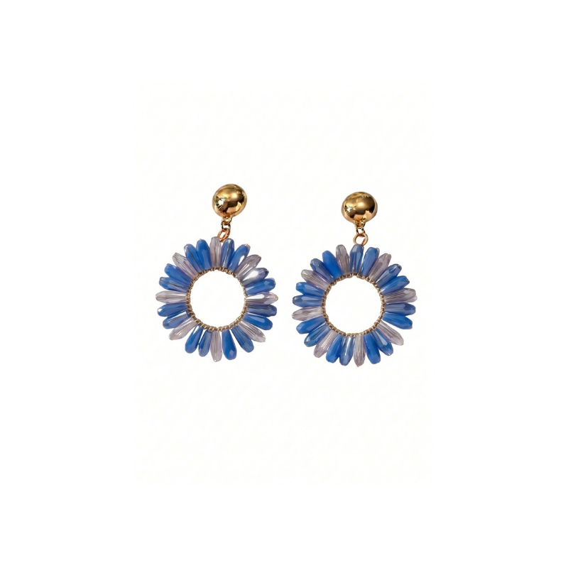 KOLCZYKI Z GRANATOWYMI KRYSZTAŁAMI- STATEMEMNT PIECES BIŻUTERIA ZE STALI SZLACHETNEJ NA LATO SZTYFTY WISZĄCE